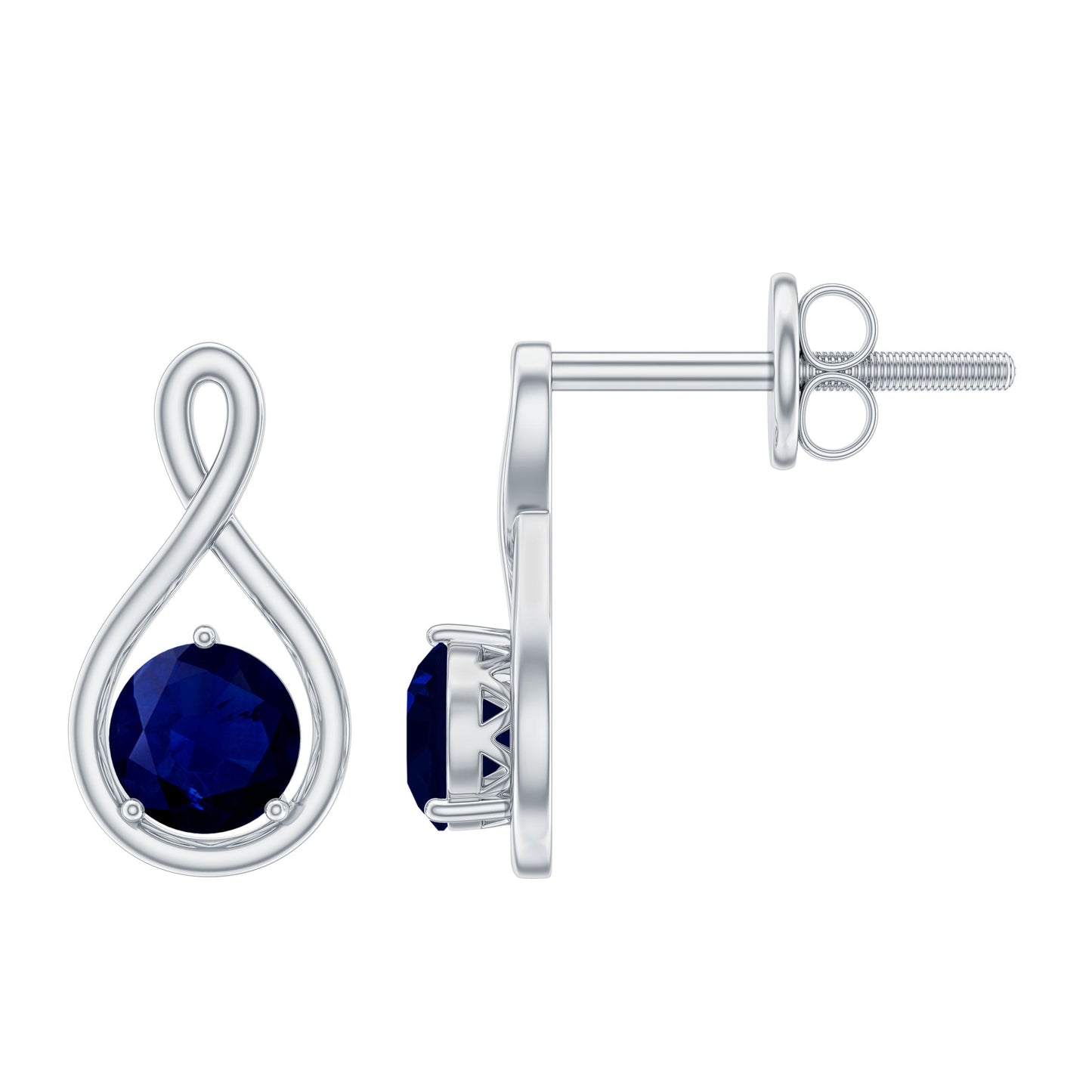 0.8 Carat Round Cut Blue Sapphire Solitaire Infinity Stud Earrings
