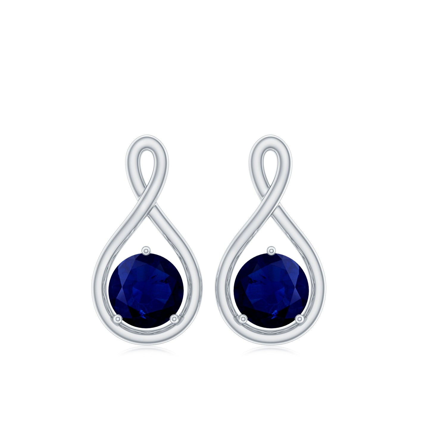 0.8 Carat Round Cut Blue Sapphire Solitaire Infinity Stud Earrings