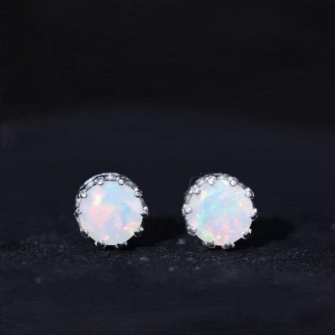 Real Ethiopian Opal Crown Stud Earrings with Certificate
