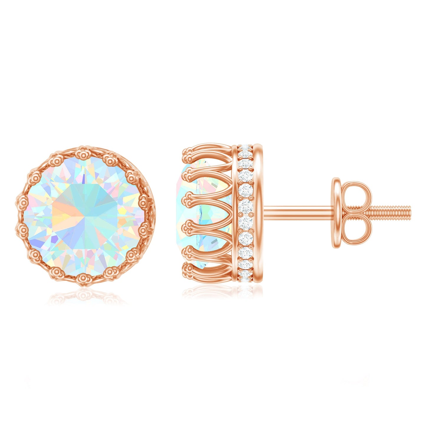 Real Ethiopian Opal Crown Stud Earrings with Certificate