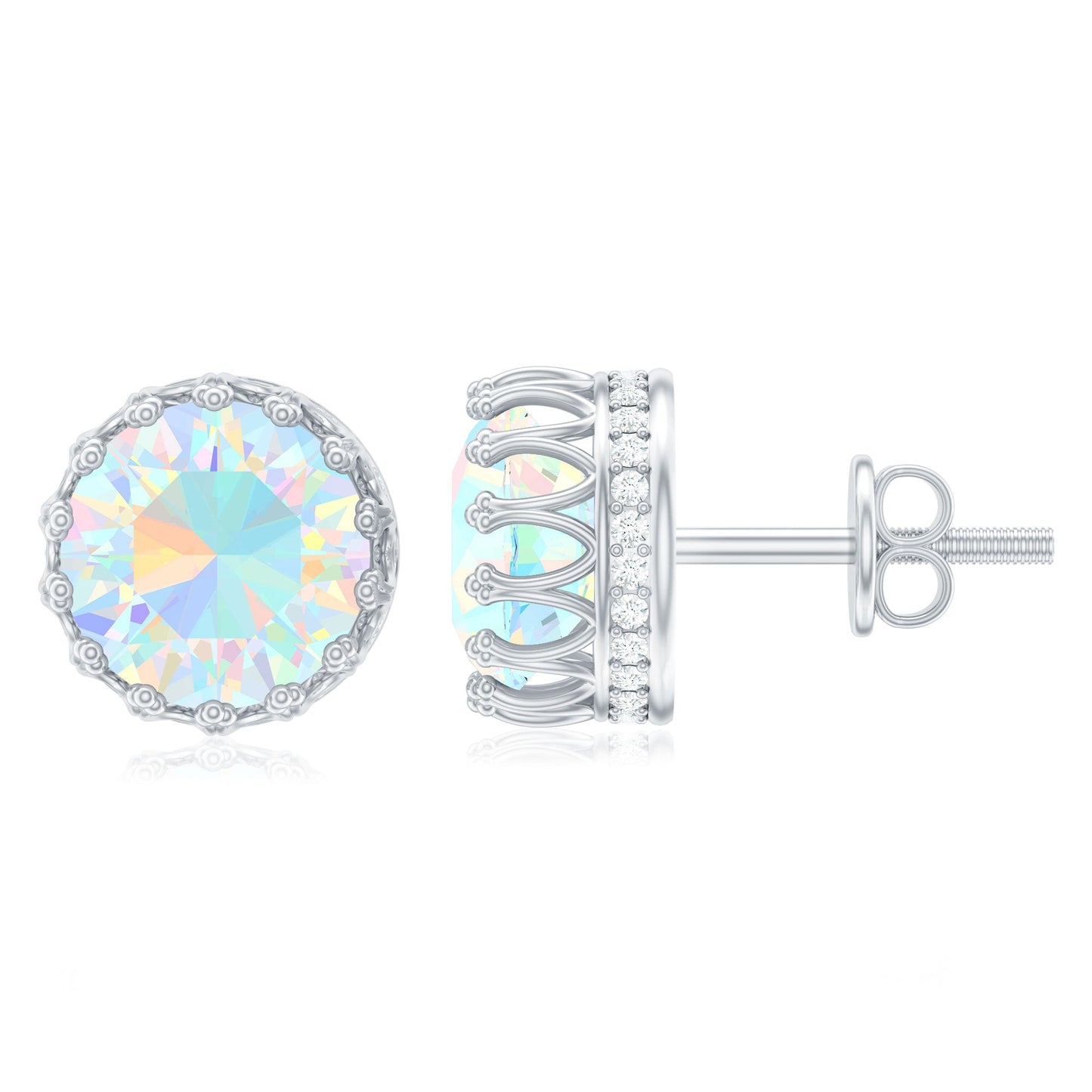 Real Ethiopian Opal Crown Stud Earrings with Certificate
