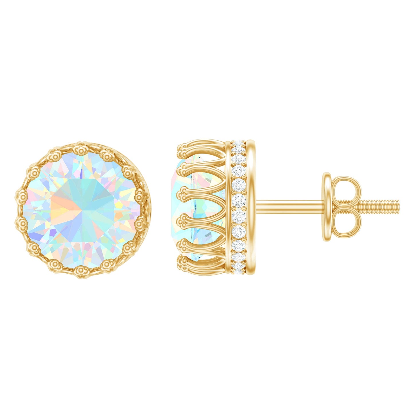 Real Ethiopian Opal Crown Stud Earrings with Certificate