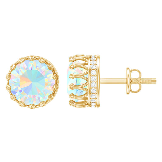 Real Ethiopian Opal Crown Stud Earrings with Certificate