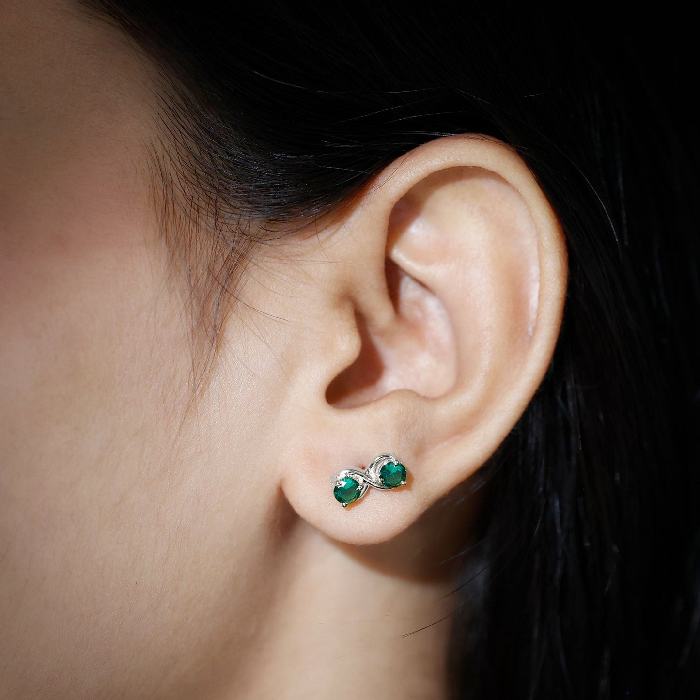 Lab Grown Emerald Infinity Stud Earrings