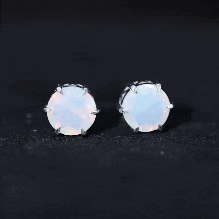 4 Carat Genuine Round Ethiopian Opal Solitaire Stud Earrings