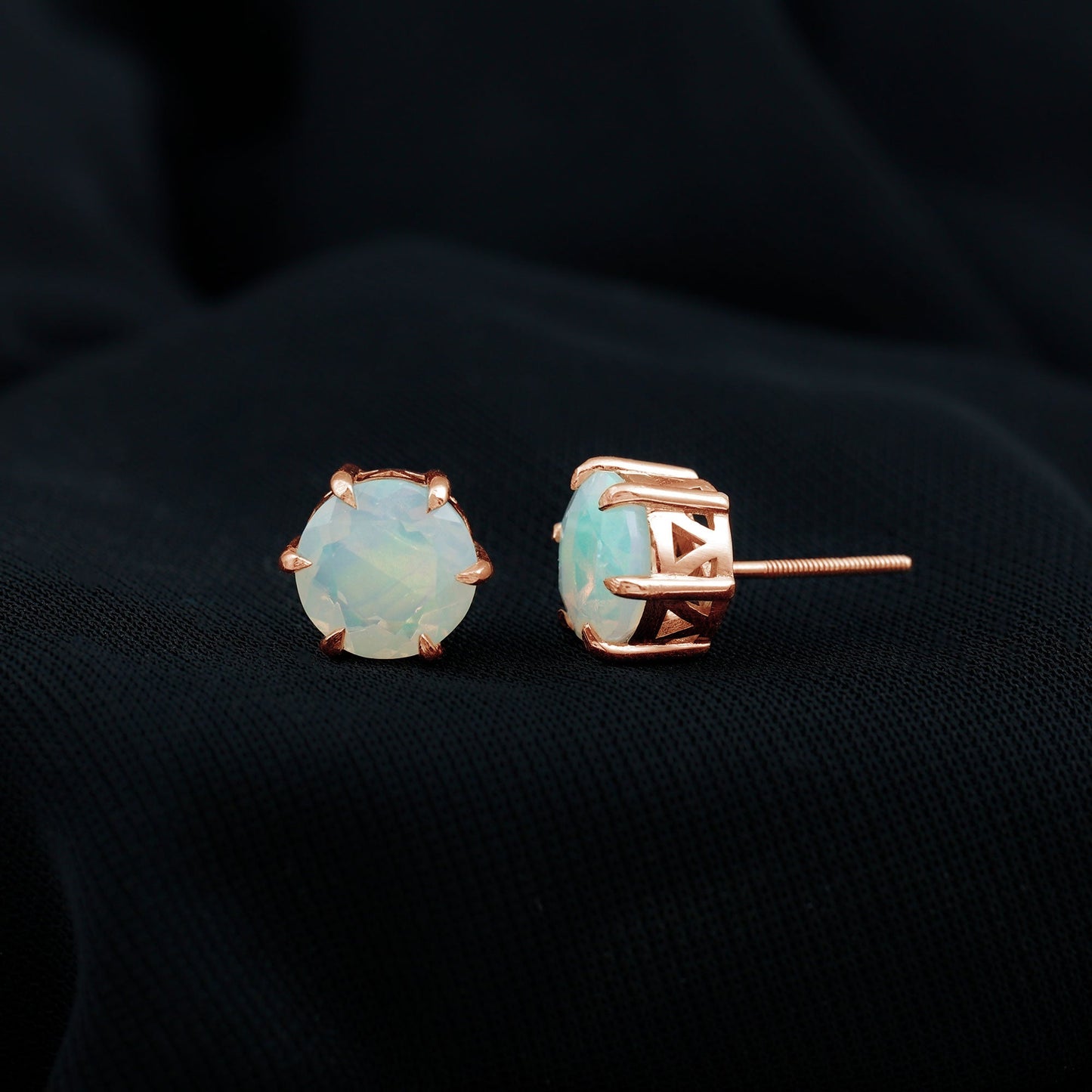 4 Carat Genuine Round Ethiopian Opal Solitaire Stud Earrings