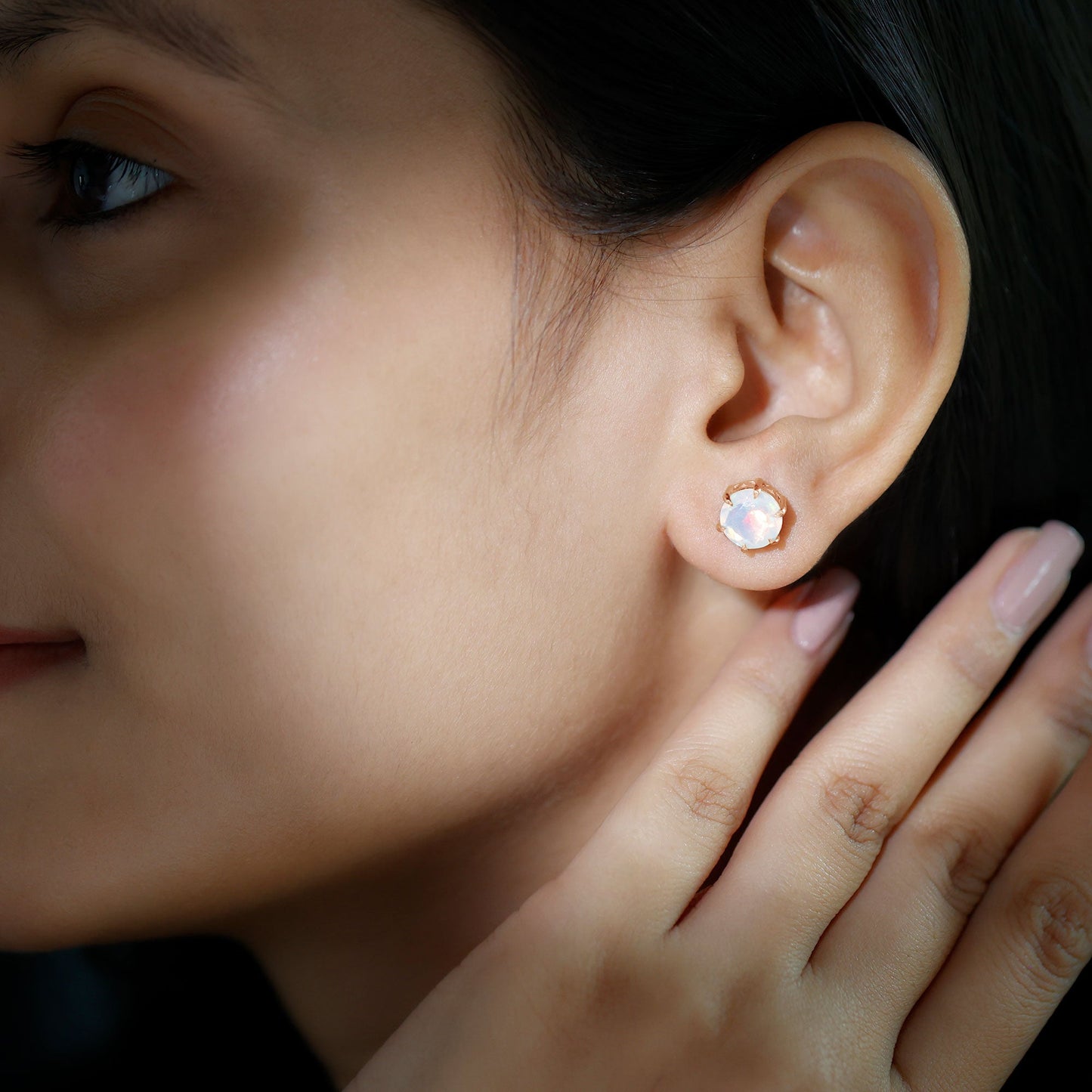 4 Carat Genuine Round Ethiopian Opal Solitaire Stud Earrings