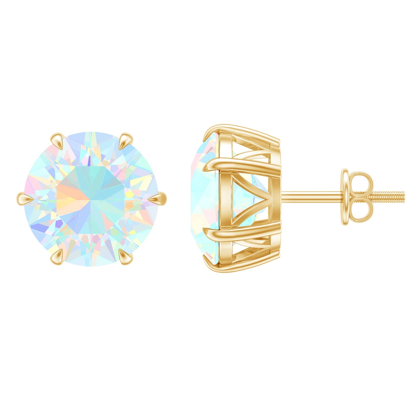 4 Carat Genuine Round Ethiopian Opal Solitaire Stud Earrings