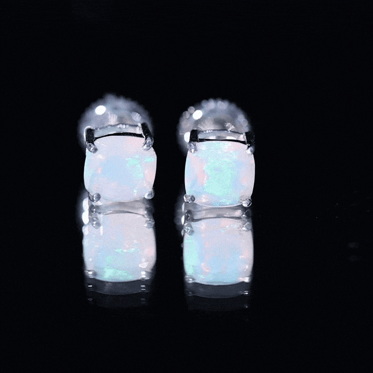 Natural Certified Cushion Cut Ethiopian Opal Stud Earrings For Women
