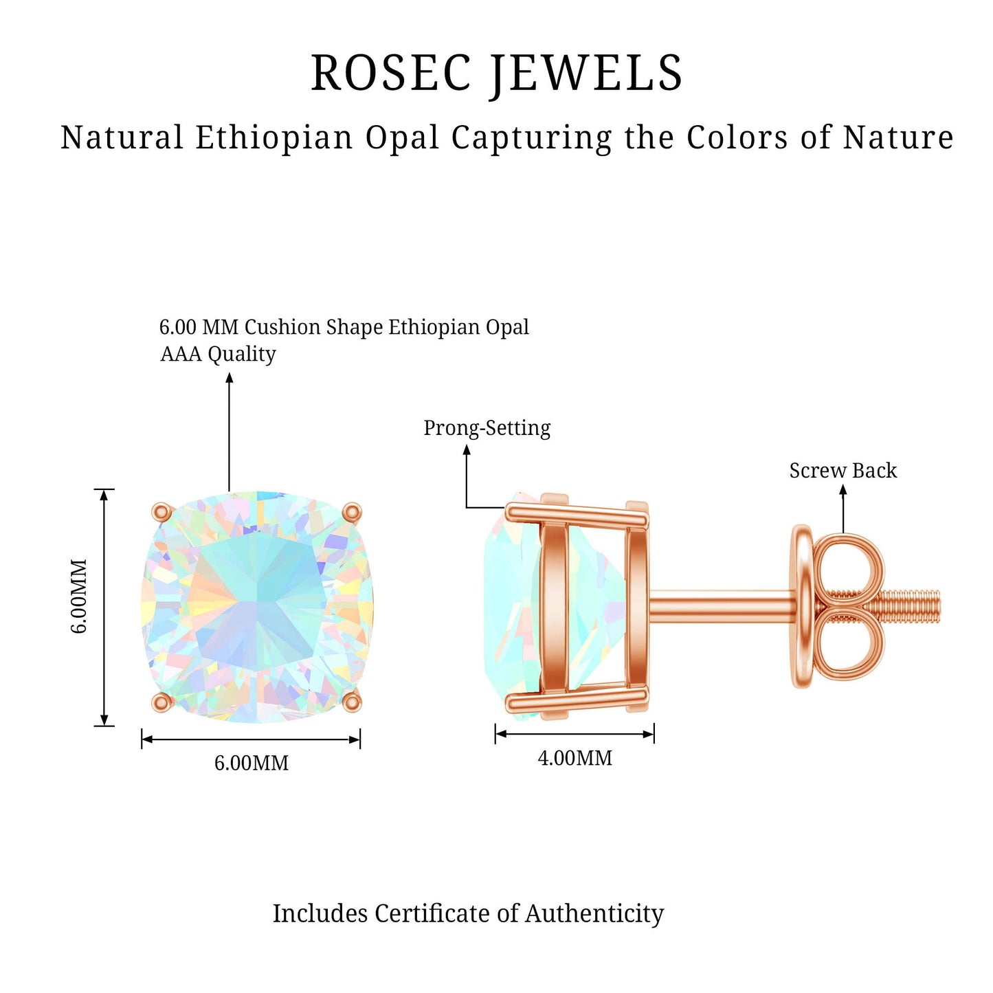 Natural Certified Cushion Cut Ethiopian Opal Stud Earrings For Women