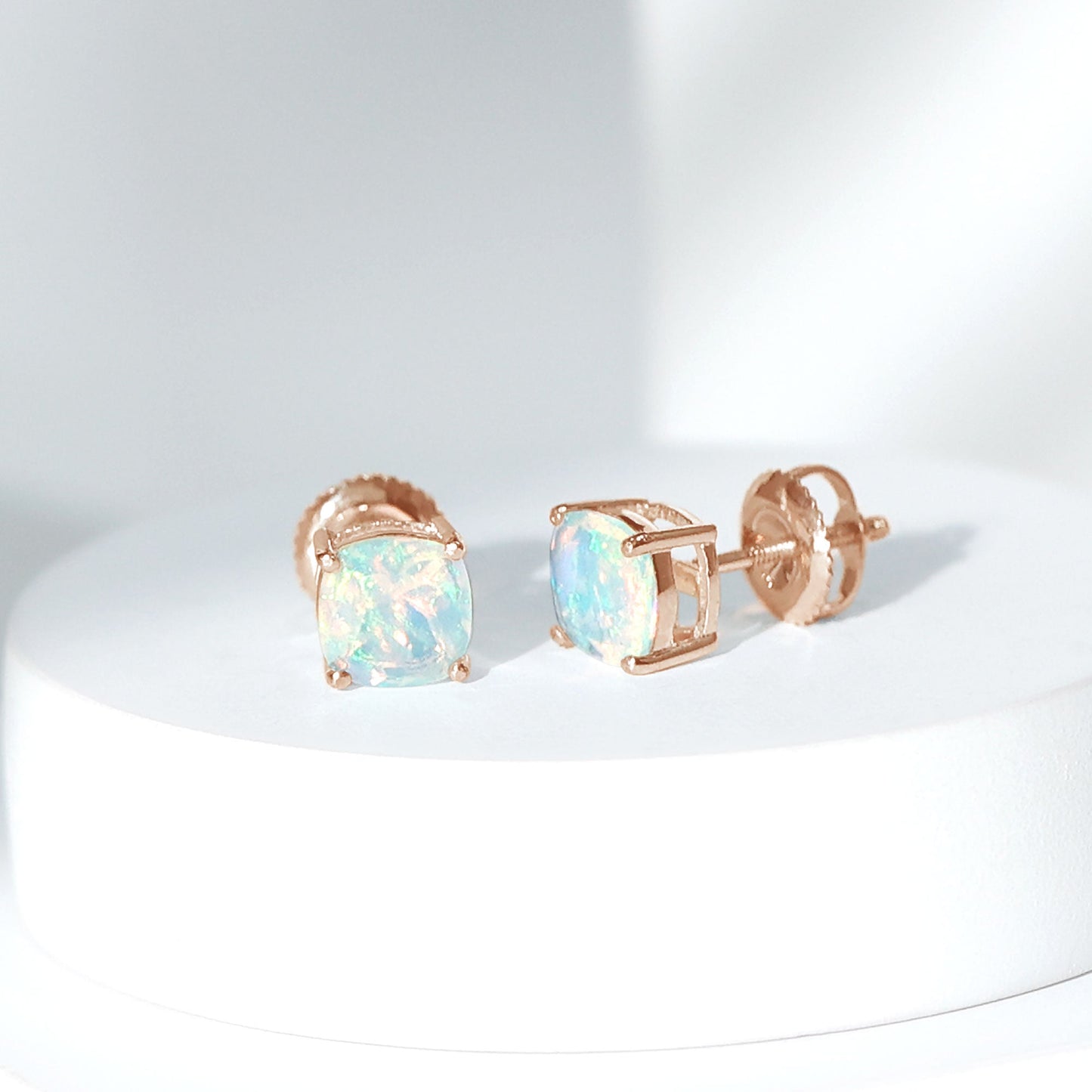 Natural Certified Cushion Cut Ethiopian Opal Stud Earrings For Women