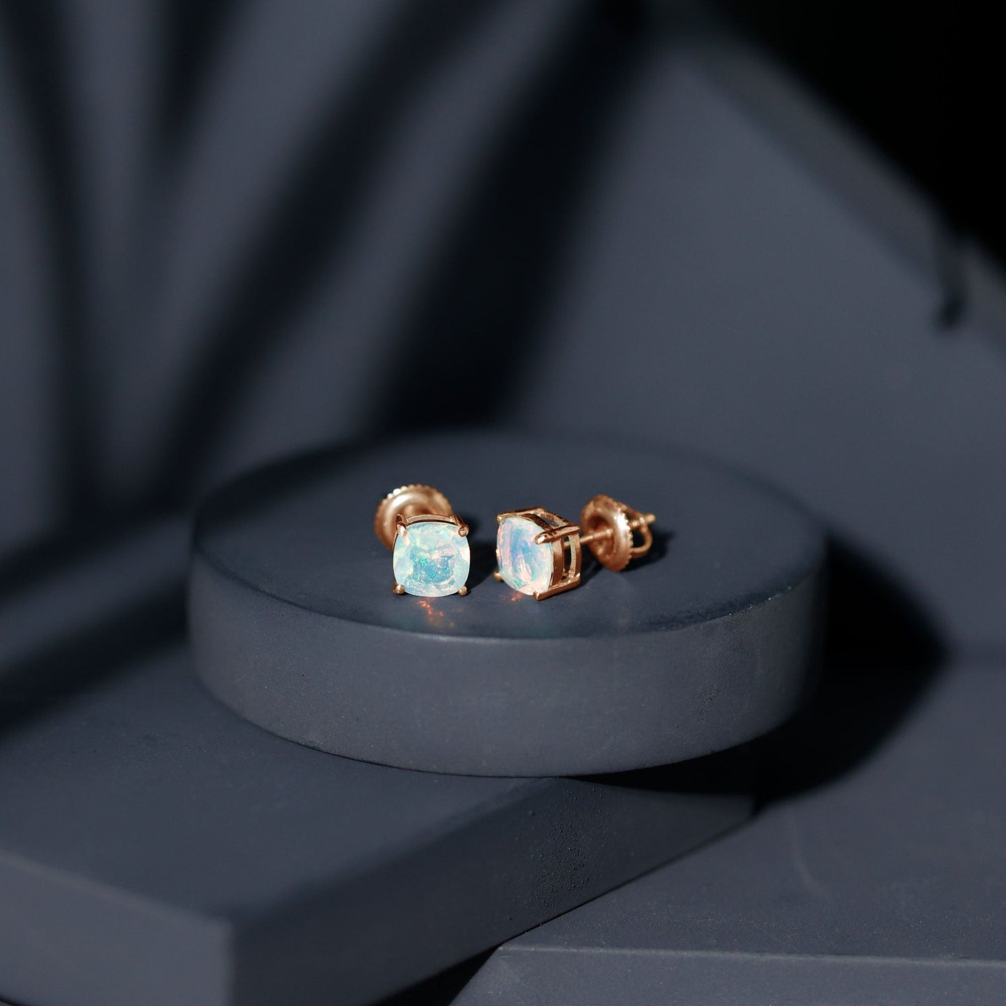 Natural Certified Cushion Cut Ethiopian Opal Stud Earrings For Women