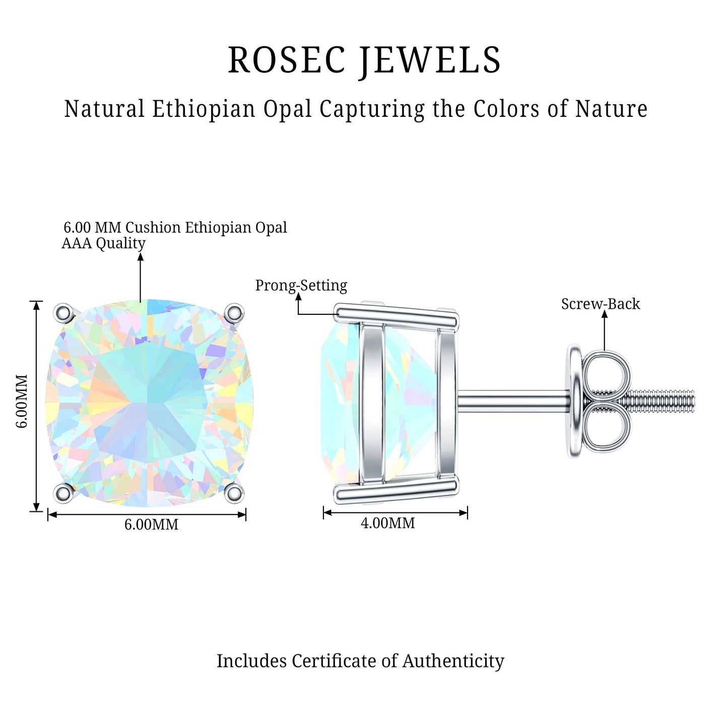 Natural Certified Cushion Cut Ethiopian Opal Stud Earrings For Women