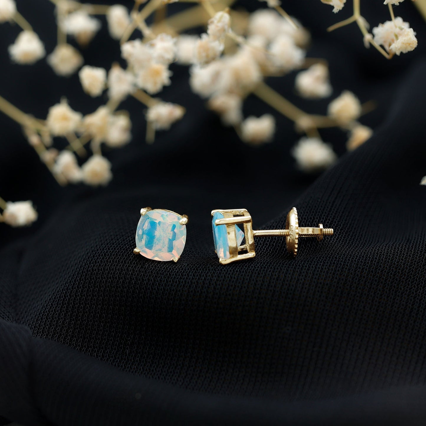Natural Certified Cushion Cut Ethiopian Opal Stud Earrings For Women