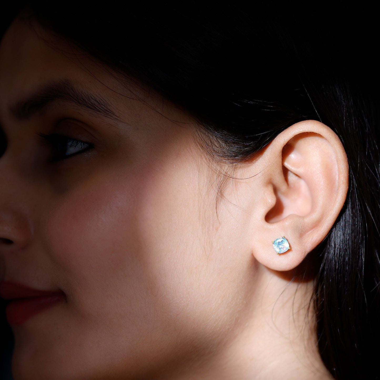 Natural Certified Cushion Cut Ethiopian Opal Stud Earrings For Women