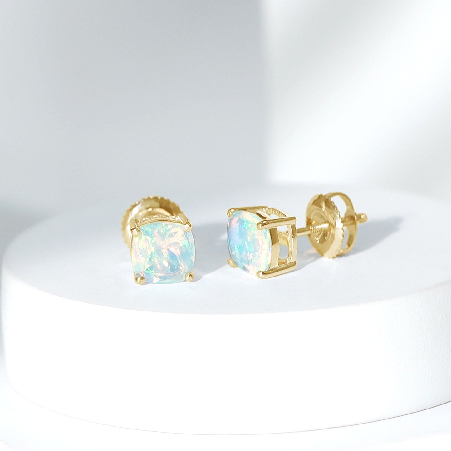Natural Certified Cushion Cut Ethiopian Opal Stud Earrings For Women