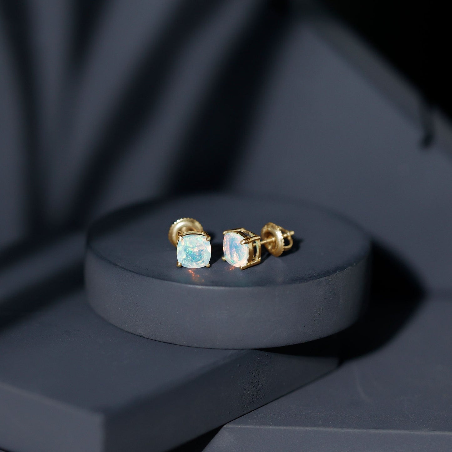 Natural Certified Cushion Cut Ethiopian Opal Stud Earrings For Women