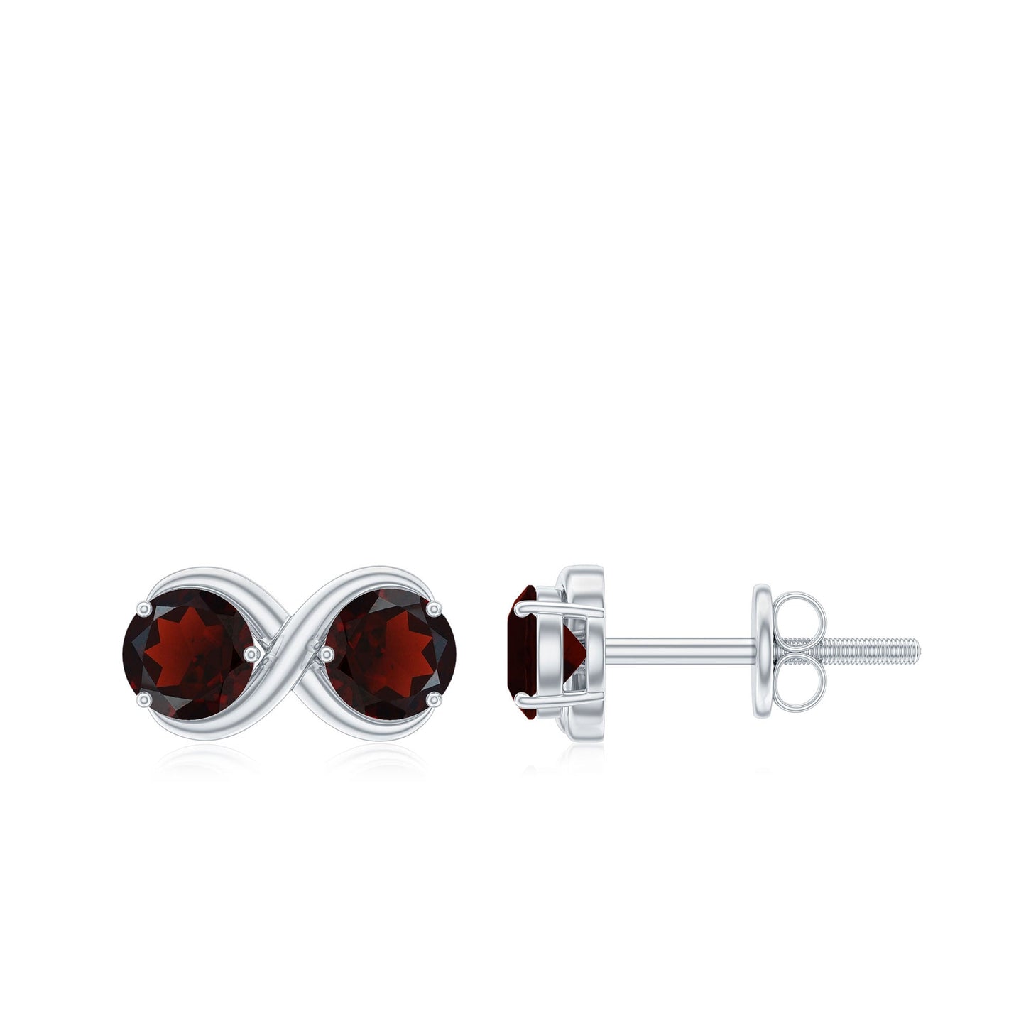 Natural Garnet Infinity Stud Earrings with Screw Backs