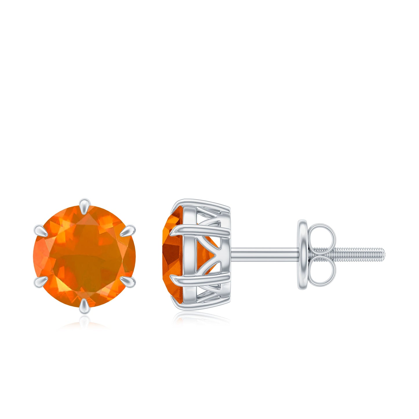 1.5 Carat Round Fire Opal Solitaire Stud Earrings