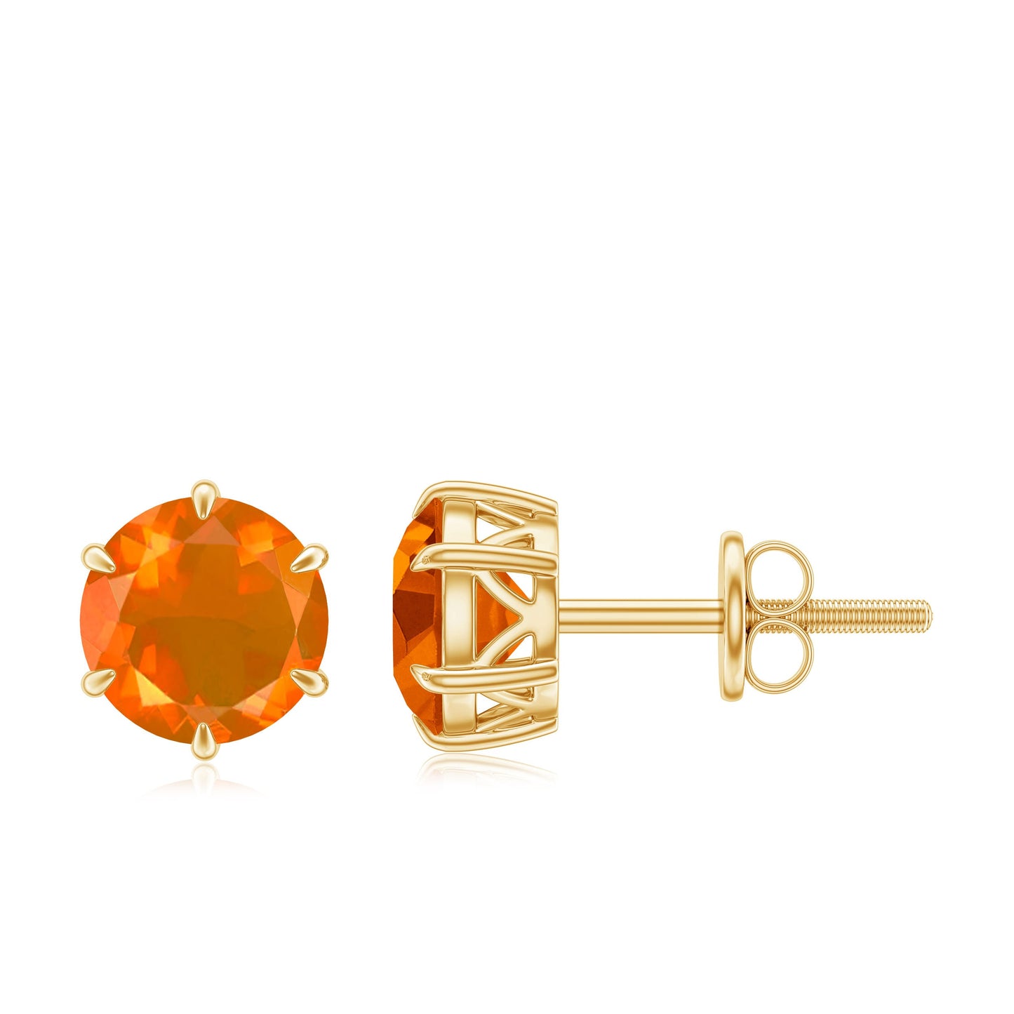 1.5 Carat Round Fire Opal Solitaire Stud Earrings