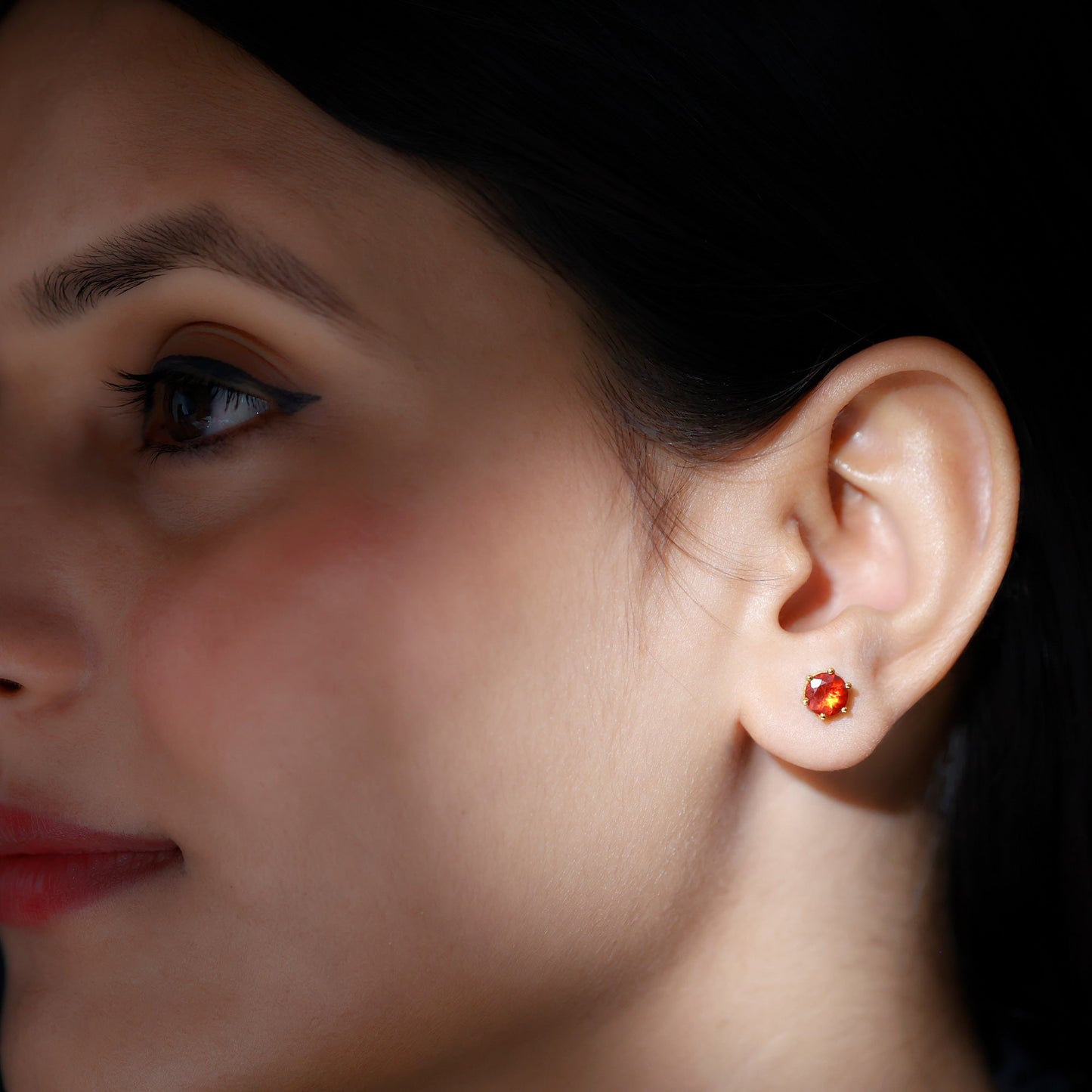 1.5 Carat Round Fire Opal Solitaire Stud Earrings