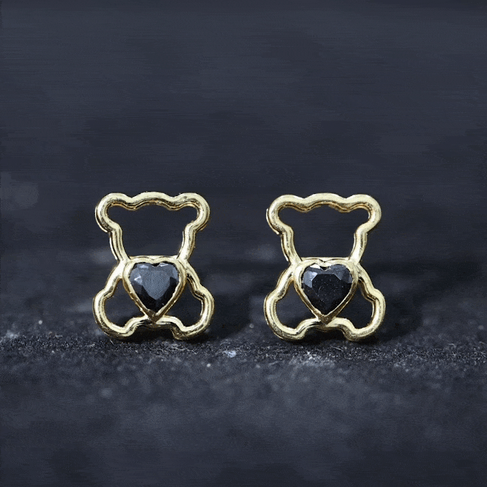 Heart Shape Lab Created Black Diamond Teddy Bear Stud Earrings