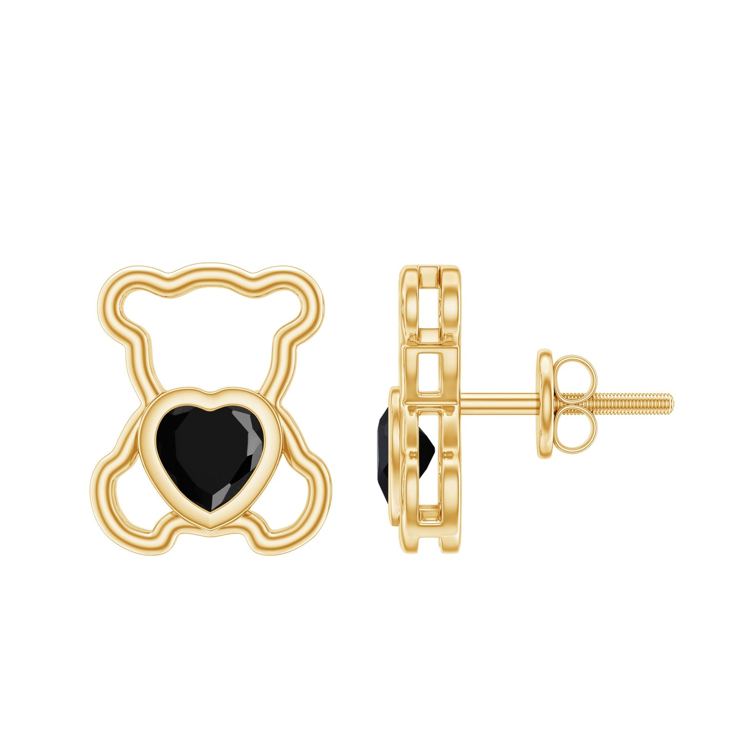 Heart Shape Lab Created Black Diamond Teddy Bear Stud Earrings