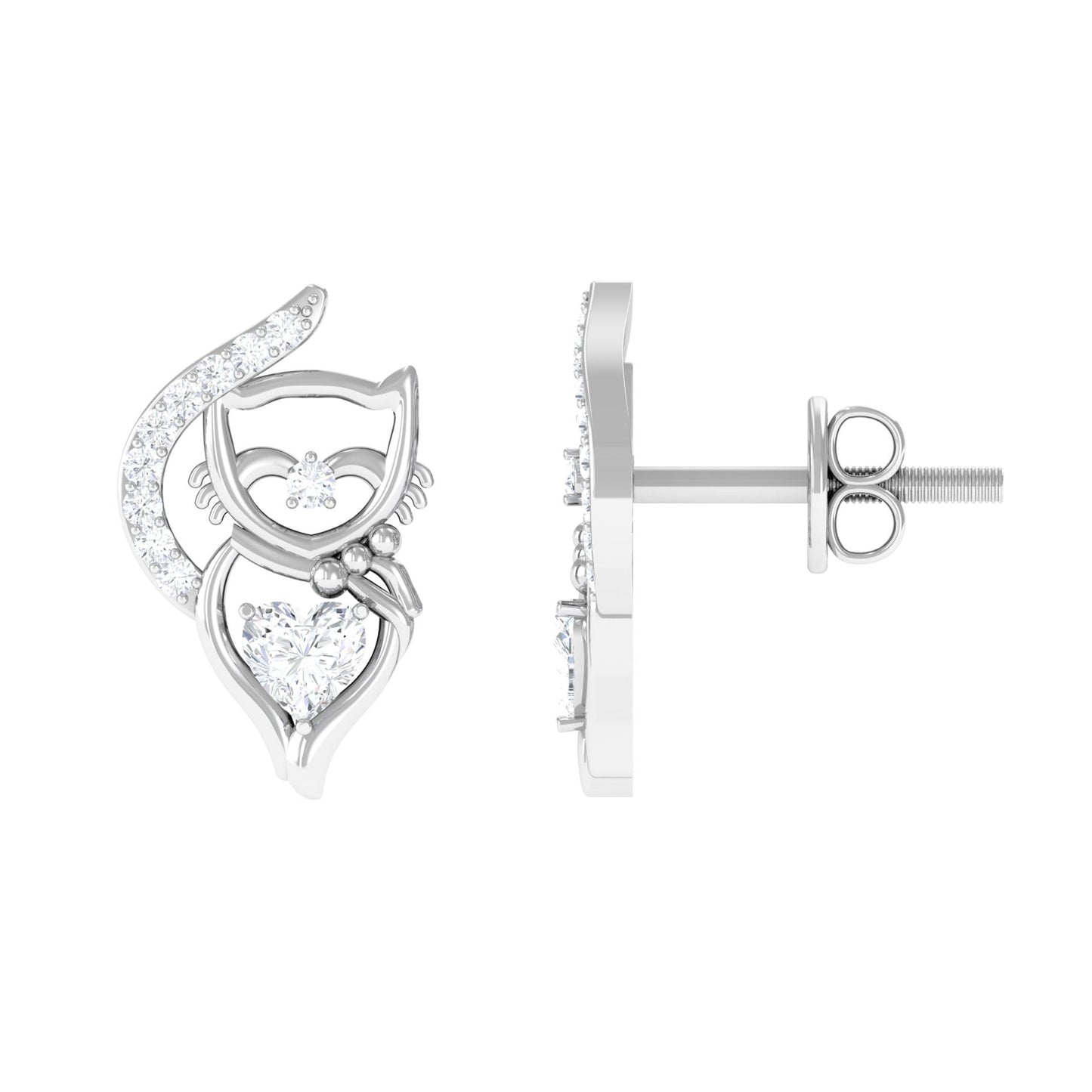 Heart Diamond Cat Stud Earrings For Women