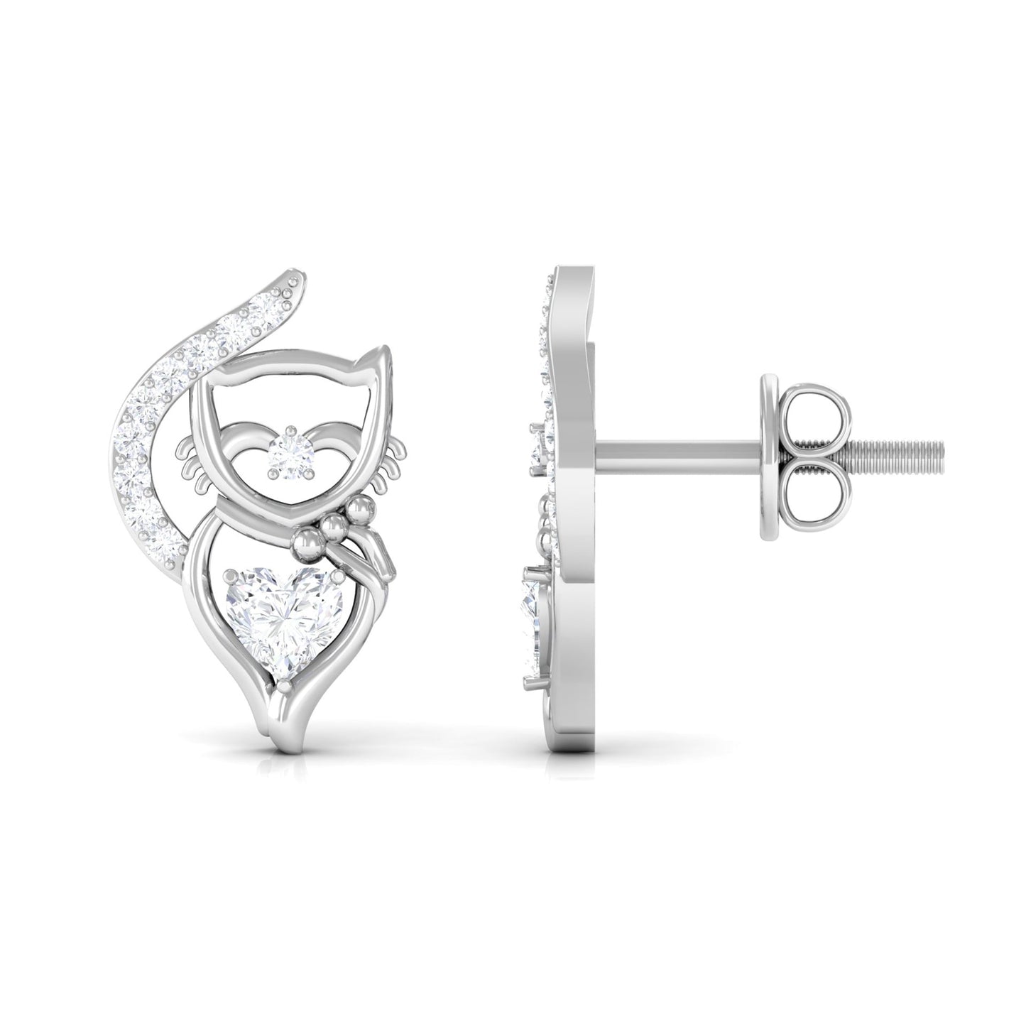 Heart Diamond Cat Stud Earrings For Women