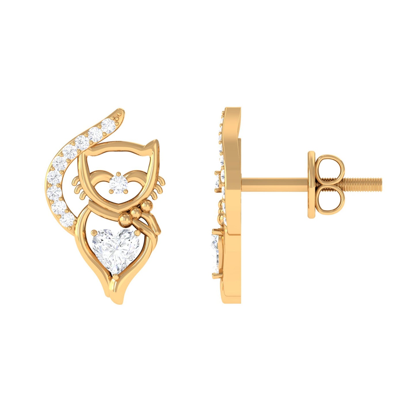 Heart Diamond Cat Stud Earrings For Women