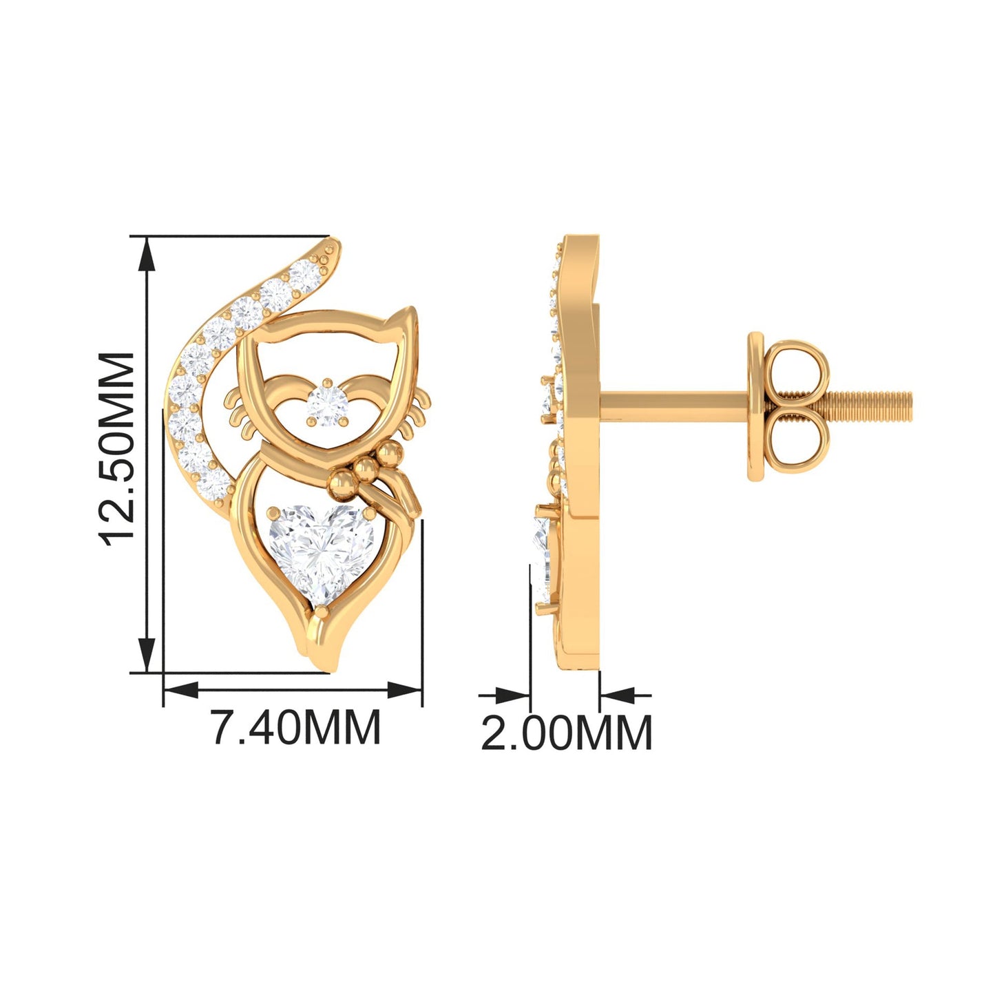 Heart Diamond Cat Stud Earrings For Women