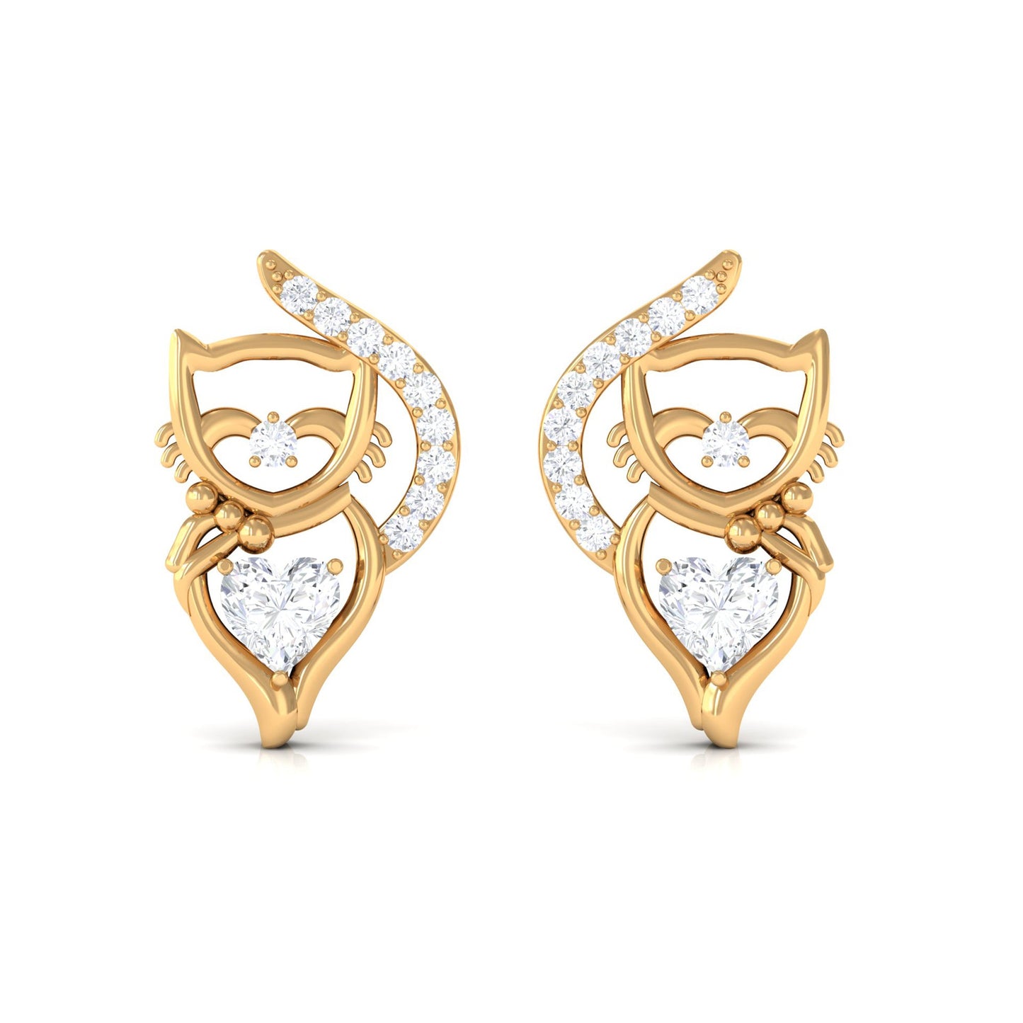 Heart Diamond Cat Stud Earrings For Women
