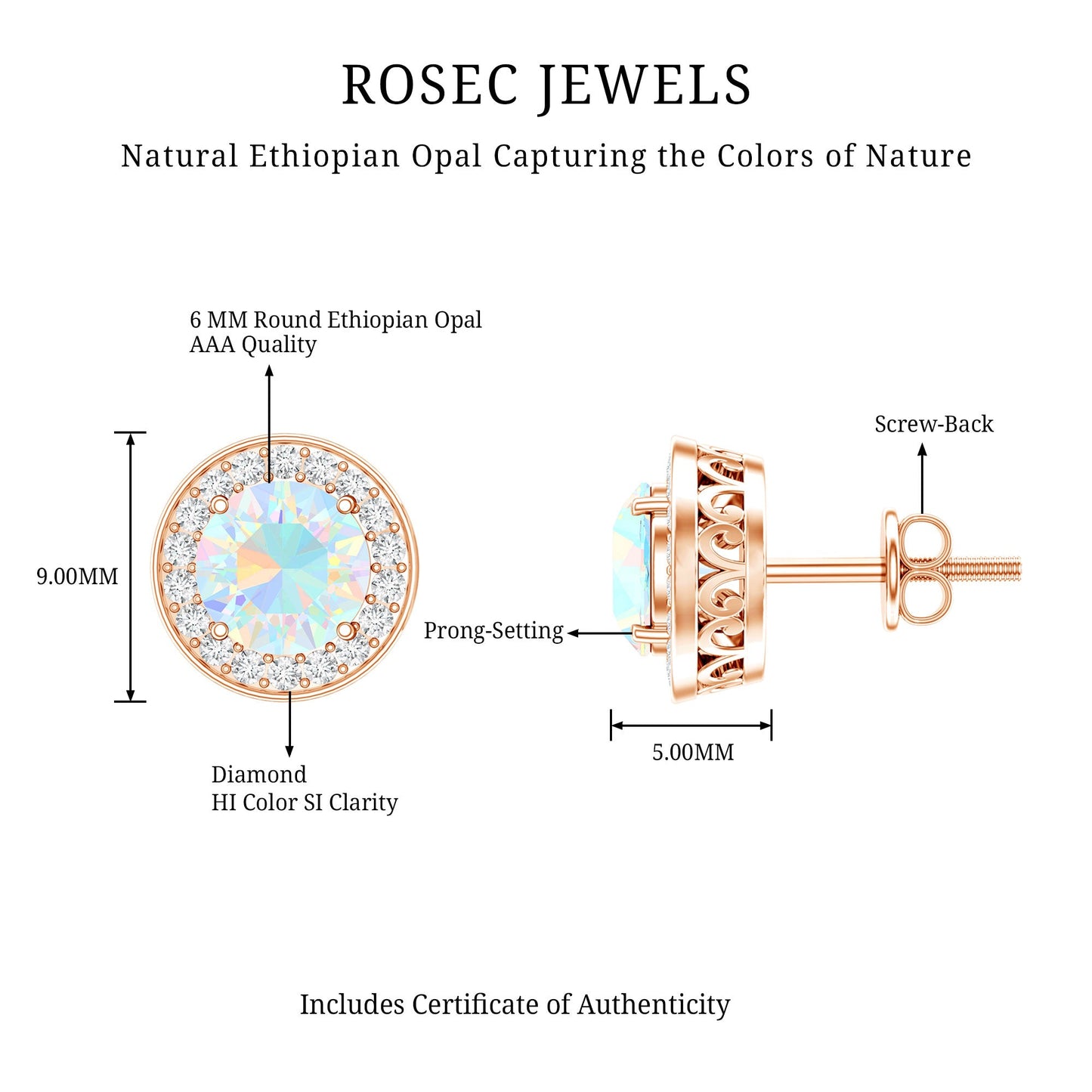 1.6 Carat Round Ethiopian Opal and Diamond Halo Stud Earrings
