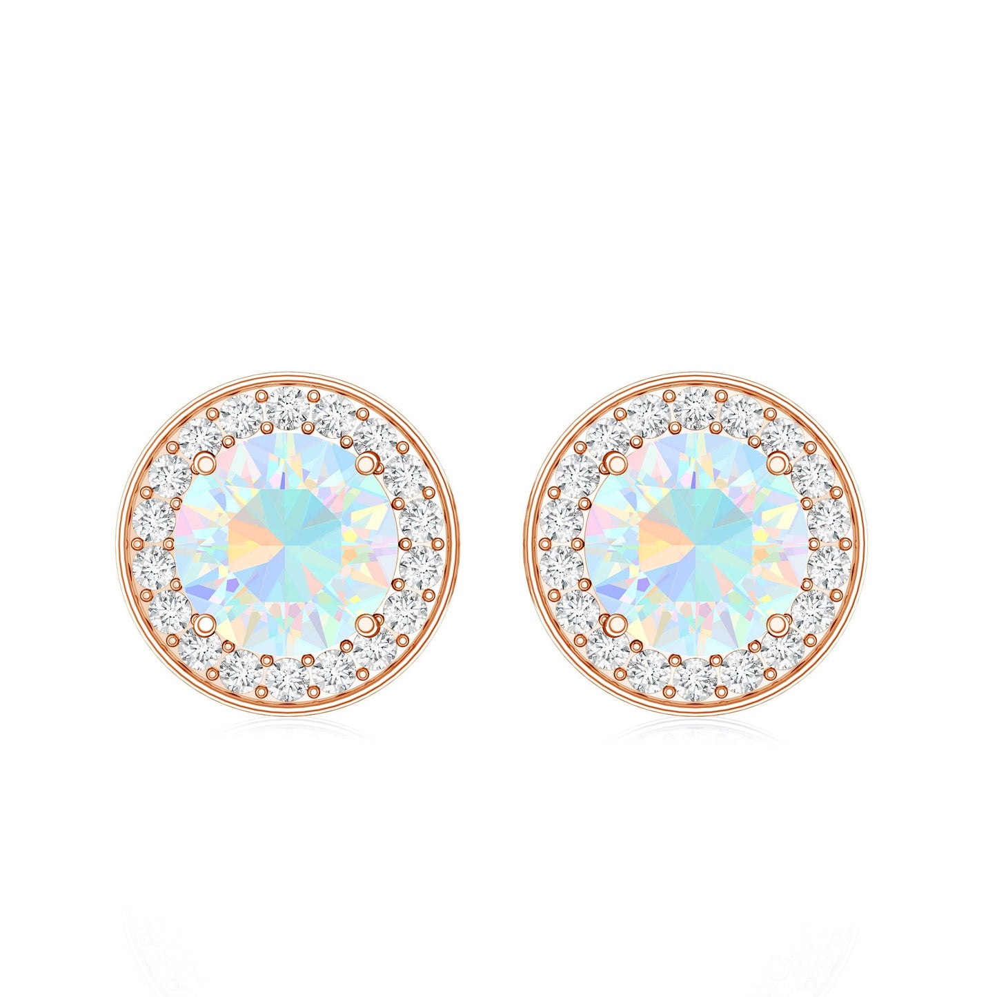 1.6 Carat Round Ethiopian Opal and Diamond Halo Stud Earrings
