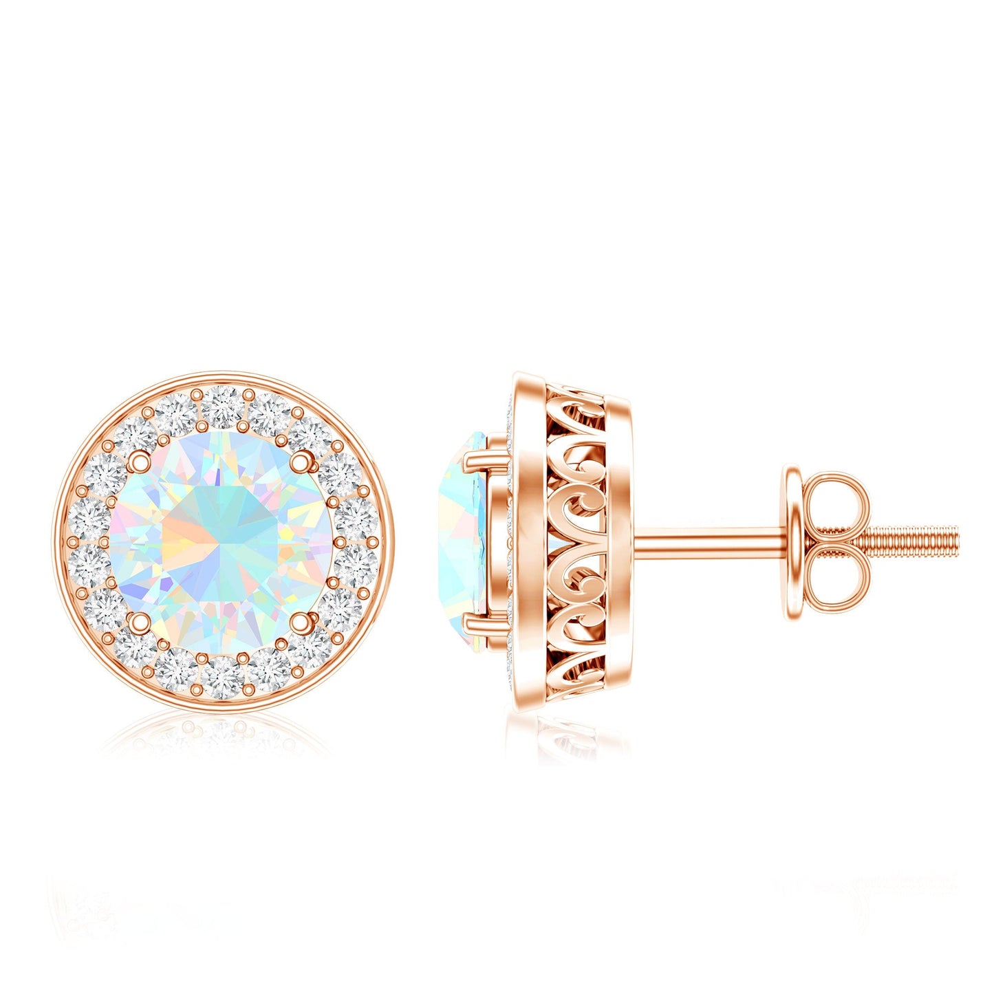 1.6 Carat Round Ethiopian Opal and Diamond Halo Stud Earrings