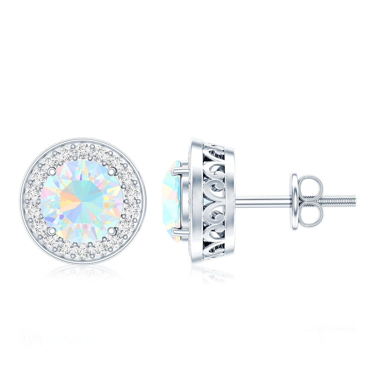 1.6 Carat Round Ethiopian Opal and Diamond Halo Stud Earrings