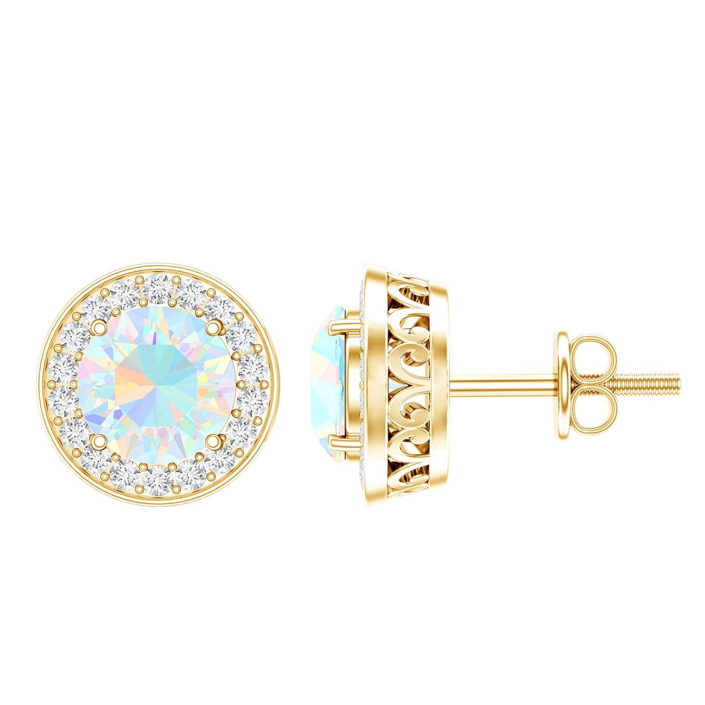 1.6 Carat Round Ethiopian Opal and Diamond Halo Stud Earrings