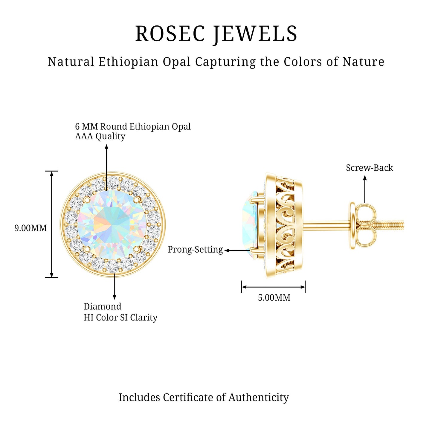 1.6 Carat Round Ethiopian Opal and Diamond Halo Stud Earrings