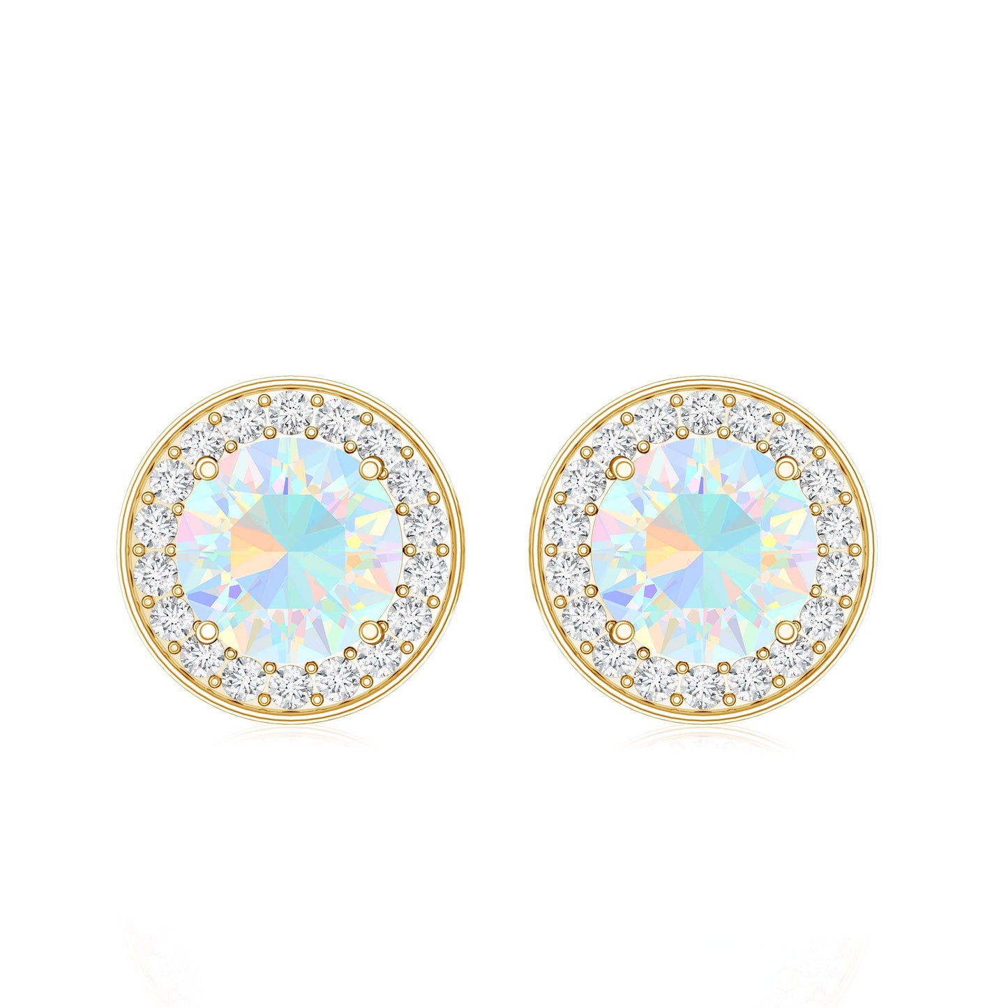1.6 Carat Round Ethiopian Opal and Diamond Halo Stud Earrings