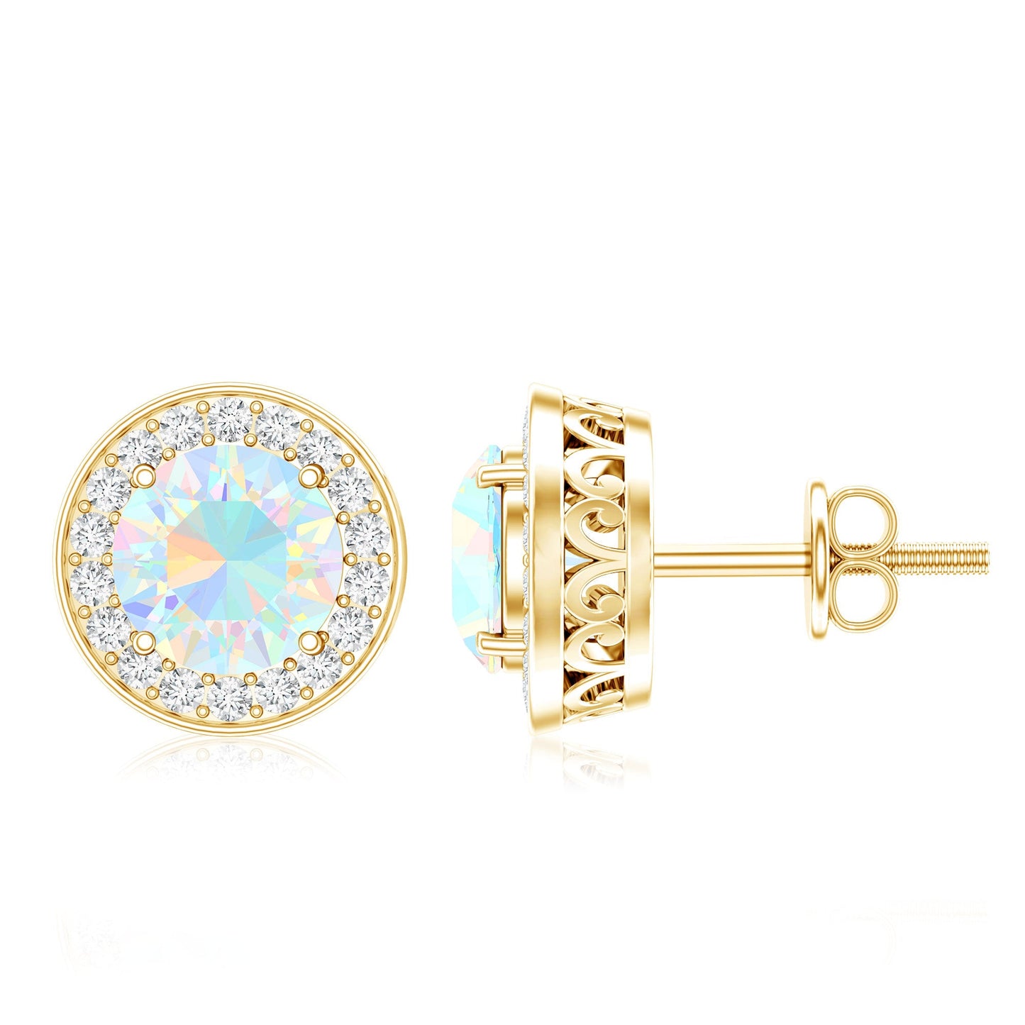 1.6 Carat Round Ethiopian Opal and Diamond Halo Stud Earrings