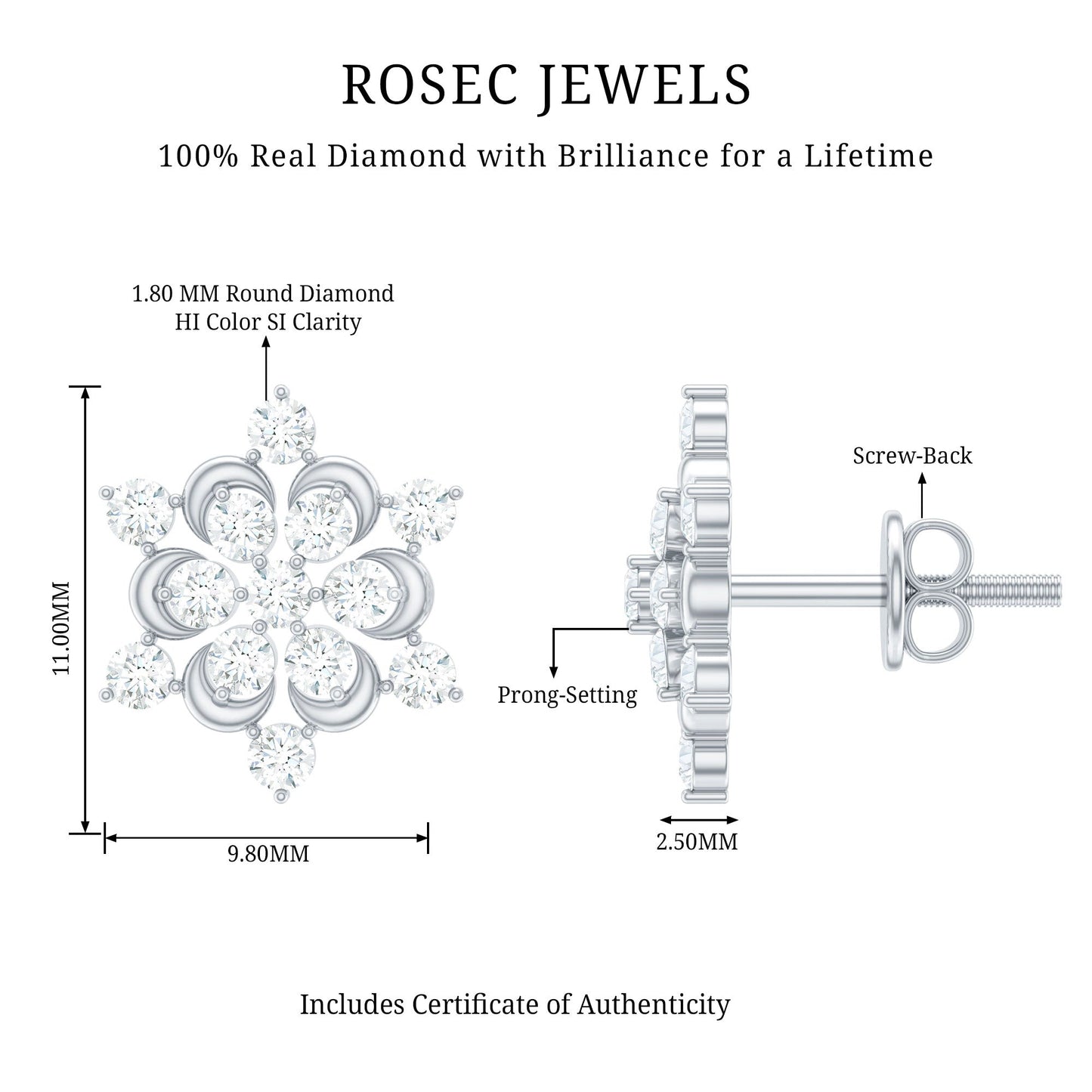 Certified Diamond Snowflake Stud Earrings