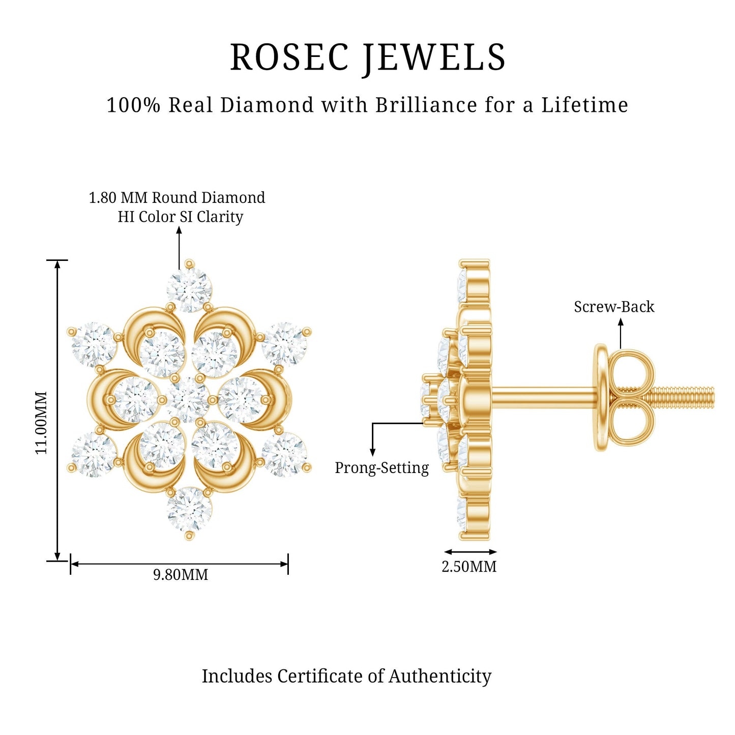 Certified Diamond Snowflake Stud Earrings