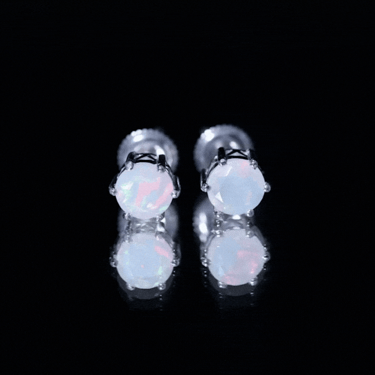 1.6 Carat Round Ethiopian Opal Solitaire Stud Earrings in 6 Claw Setting