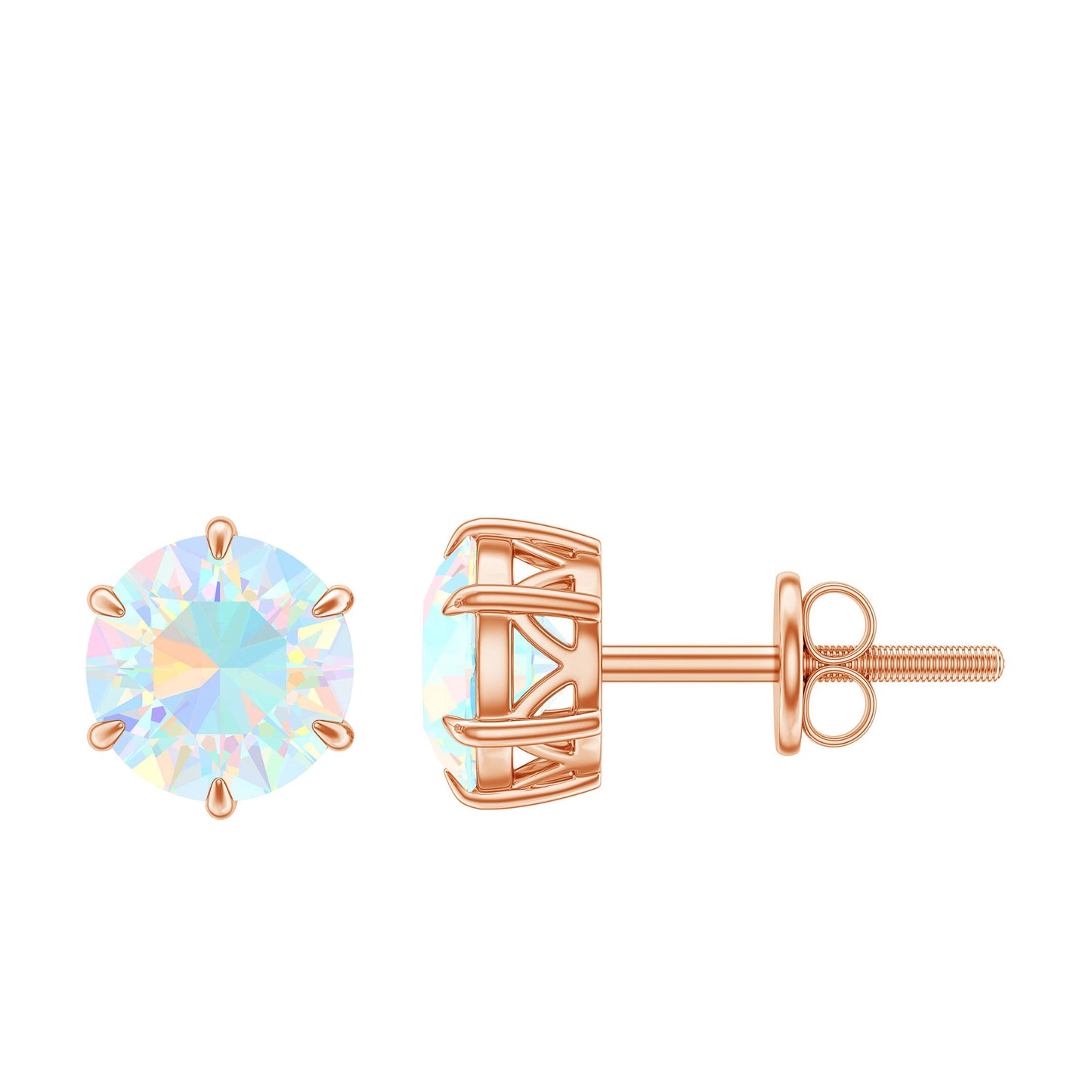 1.6 Carat Round Ethiopian Opal Solitaire Stud Earrings in 6 Claw Setting