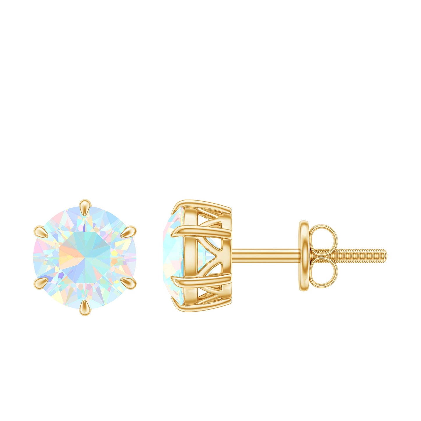 1.6 Carat Round Ethiopian Opal Solitaire Stud Earrings in 6 Claw Setting