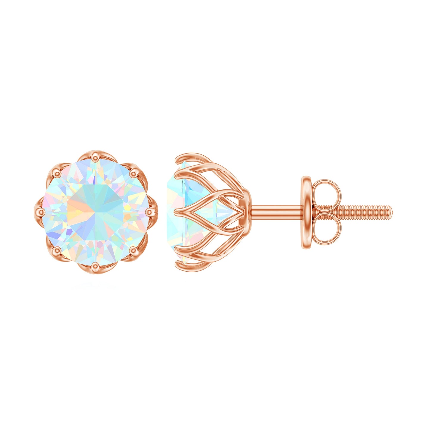 1.6 Carat Decorative Ethiopian Opal Solitaire Stud Earrings