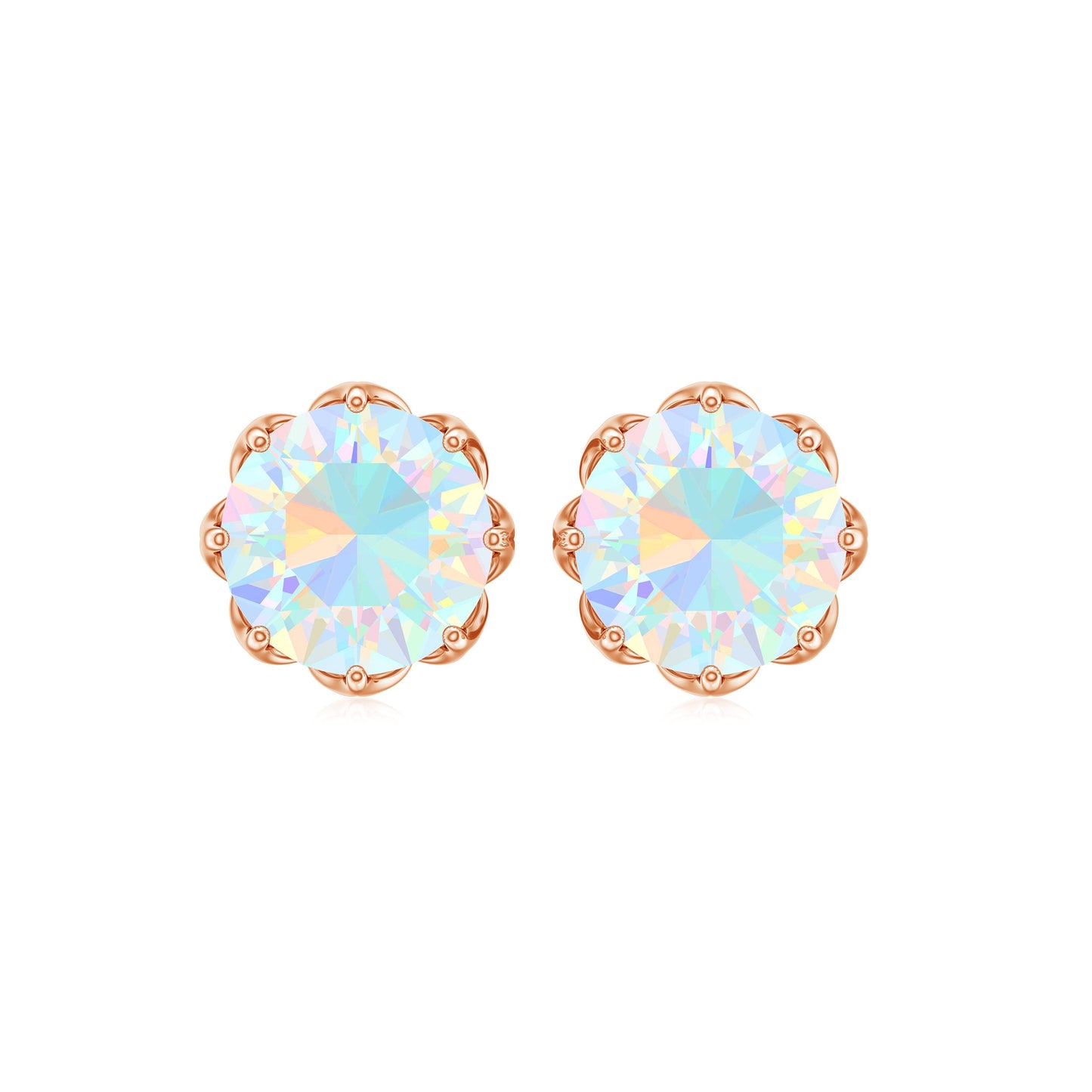 1.6 Carat Decorative Ethiopian Opal Solitaire Stud Earrings