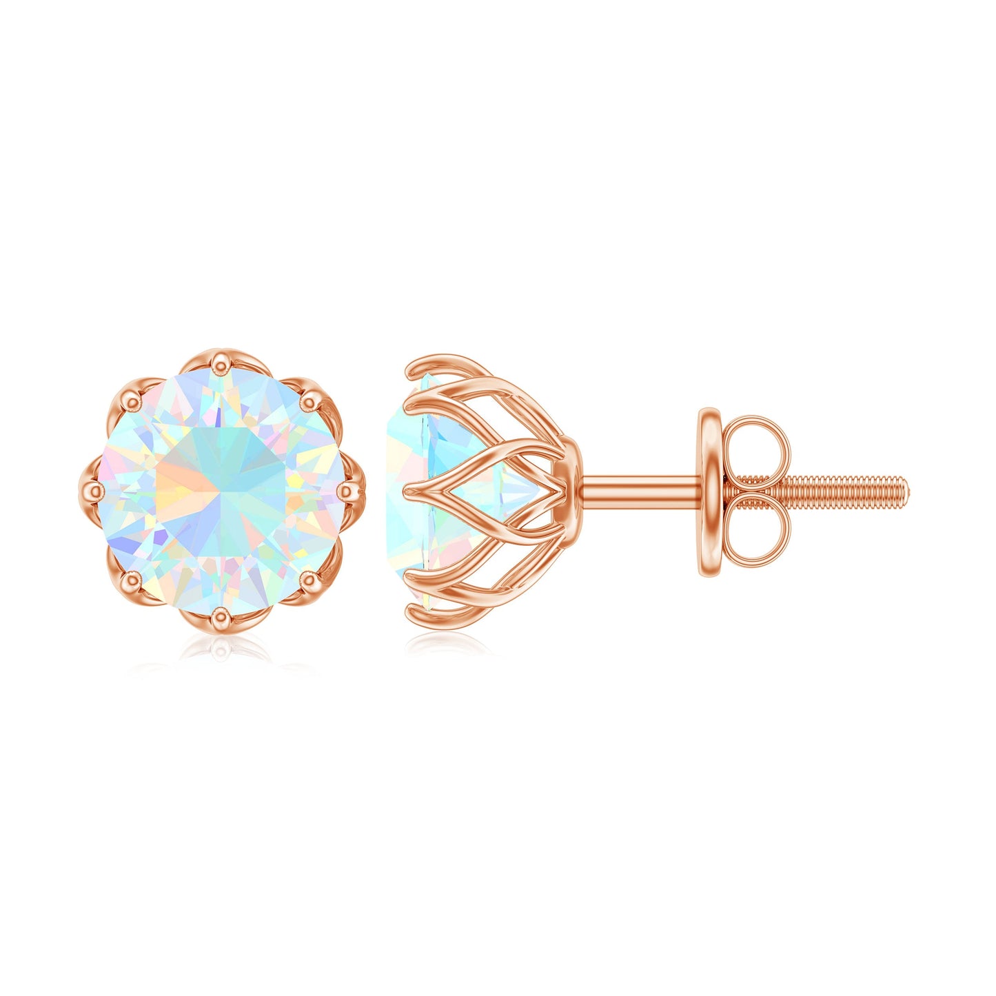 1.6 Carat Decorative Ethiopian Opal Solitaire Stud Earrings