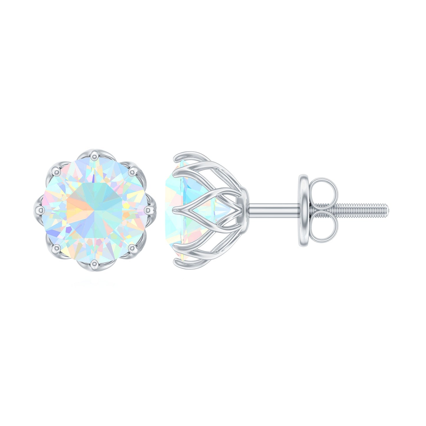 1.6 Carat Decorative Ethiopian Opal Solitaire Stud Earrings