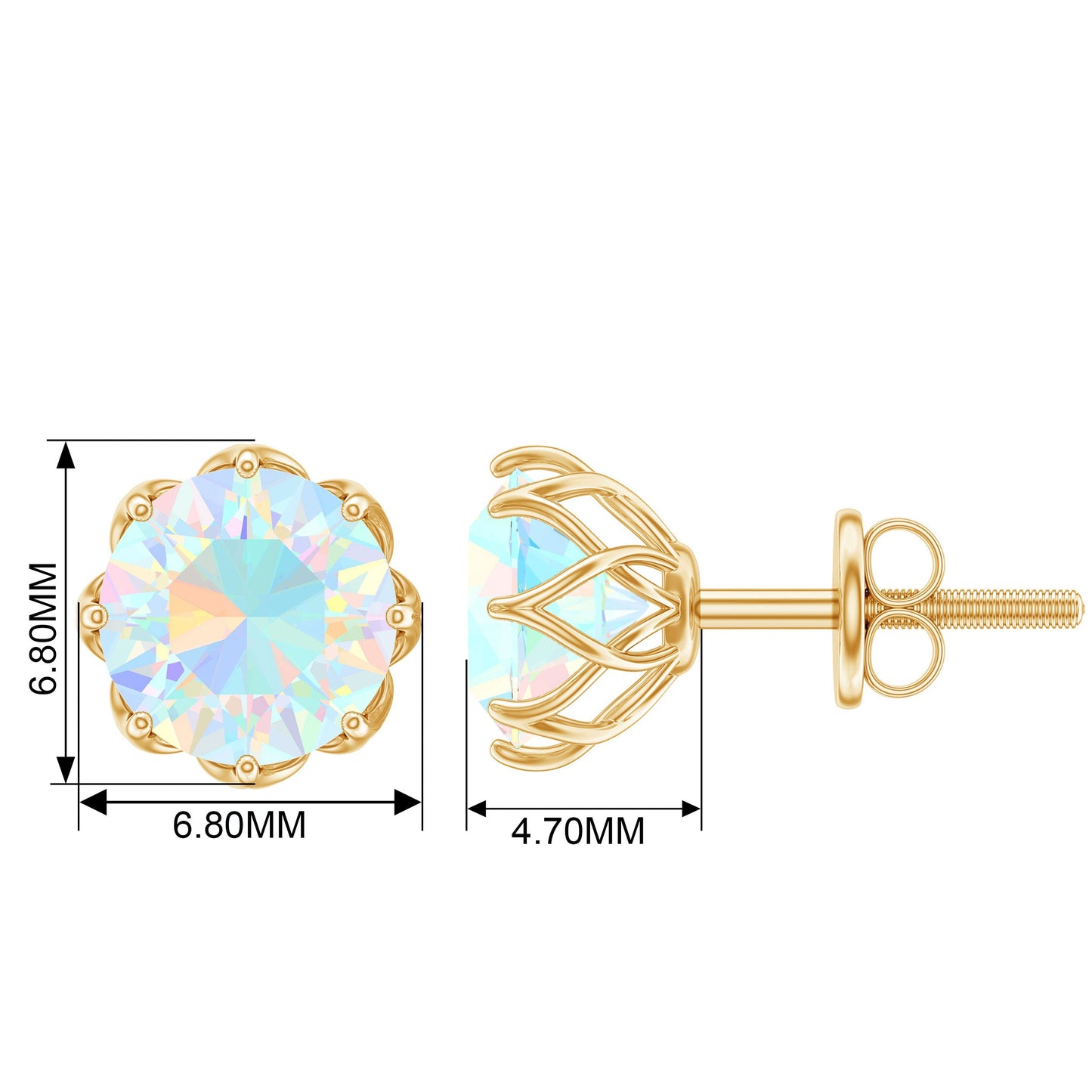 1.6 Carat Decorative Ethiopian Opal Solitaire Stud Earrings